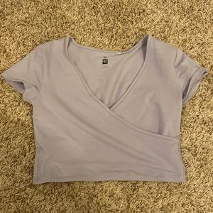 cross front lavender cropped shirt